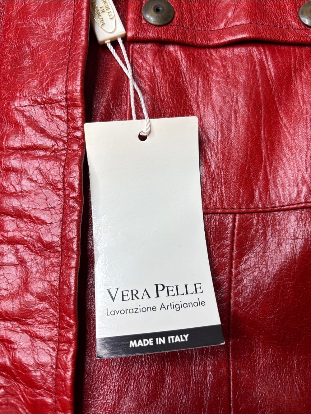A. Raspini Vera Pelle Red Leather Belted Utility Jacket Size Medium NWT - Picture 3 of 12